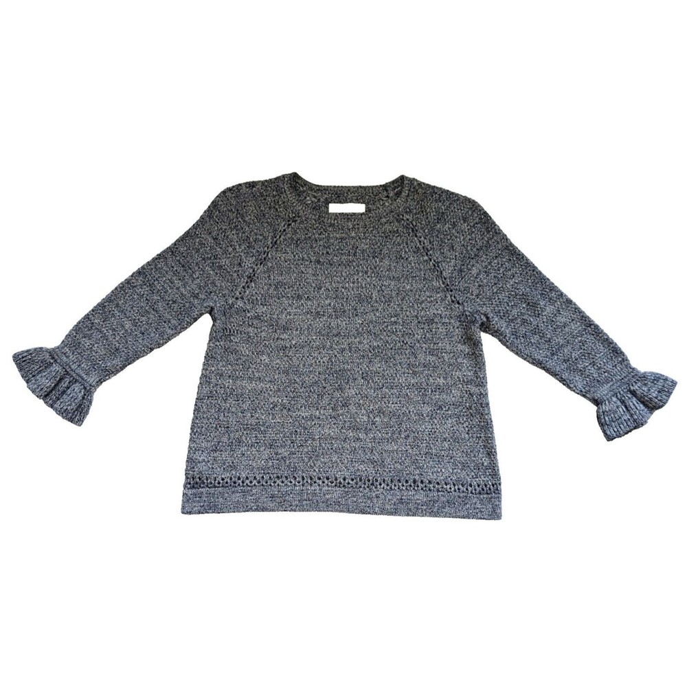 Loft Cotton Blend Loose Knit Grey Sweater Crotchet Long Sleeve Size XL